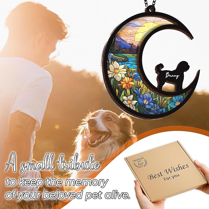 6'' Golden Doodle Dog Memorial Suncatcher Personalized Name Dog Breed Pet Ornament Window Car Hanging Sympathy Gift for Loss of Pet Passed Away Remembrance Gift for Dog Lovers SCD-B11-6-08