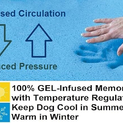 Dogbed4less Medium Large Orthopedic Gel Infused Memory Foam Dog Bed, Waterproof Liner and Washable Microsuede Brown Cover