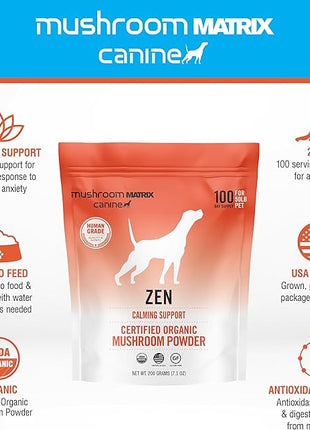 Om Mushroom Matrix Zen Matrix Mushroom Blend Pet Supplement, Provides Calming Soothing Support for Dogs & Cats, 200 Grams, 7.1 oz