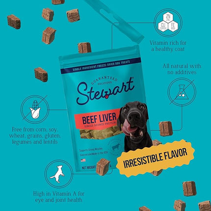 Stewart Beef Liver Dog Treats, 8 oz, ~180 Pieces, Freeze Dried Raw, Single Ingredient, 50% Protein Training Treats or Meal Topper in a Resealable Pouch, Grain Free, Gluten Free