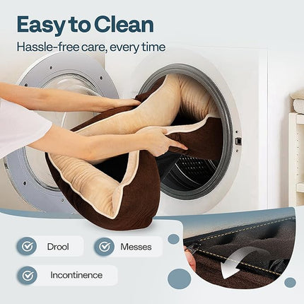 Large Orthopedic Dog Bed 28" Washable with Removable Cover, Waterproof & Non-Slip Base, Year-Round Comfort with Cooling/Warming, Dual-Layer Interior Padding for Support and Softness, Brown