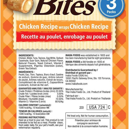 INABA Churu Bites for Cats, Soft Baked Chicken Churu Filled Cat Treats with Green Tea Extract, 0.35 Ounces Each Tube, 18 Tubes Total (3 per Pack), Chicken Recipe (Pack of 2)