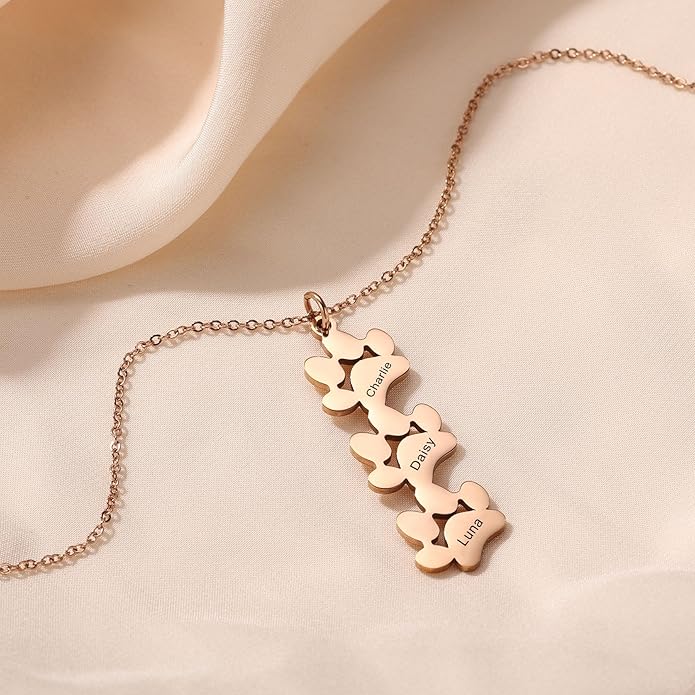 MeMeDIY Personalized Paw Print Necklace for Women Engraved Name Dog Paw Necklace Stainless Steel/925 Sterling Silver Paw Necklace Pet Memorial Necklace 1-4 Cat Paw Print Necklace