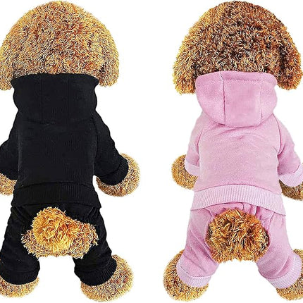 LifeWheel Hoodie, Pet Jumpsuit Fleece Sweatshirt Buttons, Clothes, LifeWheel Cold Weather Coats, Pajamas, Winter Warm Cotton Puppy Hoodie 4 Legs Small Medium Large Dogs Cats Boy Girl Black + Pink