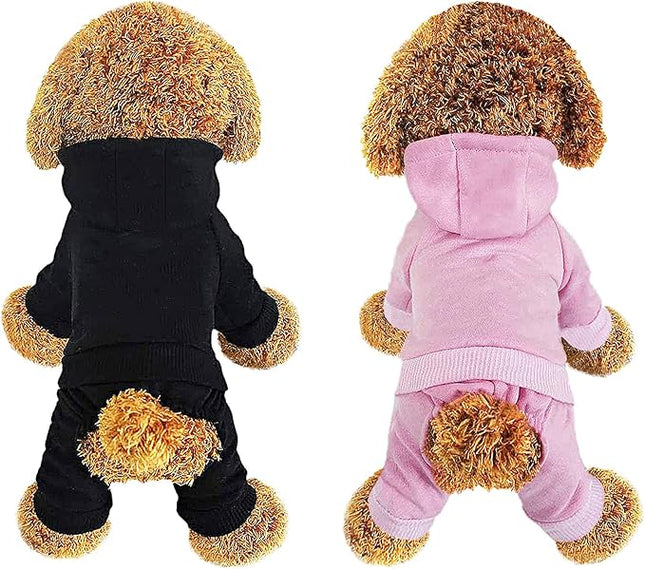 LifeWheel Hoodie, Pet Jumpsuit Fleece Sweatshirt Buttons, Clothes, LifeWheel Cold Weather Coats, Pajamas, Winter Warm Cotton Puppy Hoodie 4 Legs Small Medium Large Dogs Cats Boy Girl Black + Pink