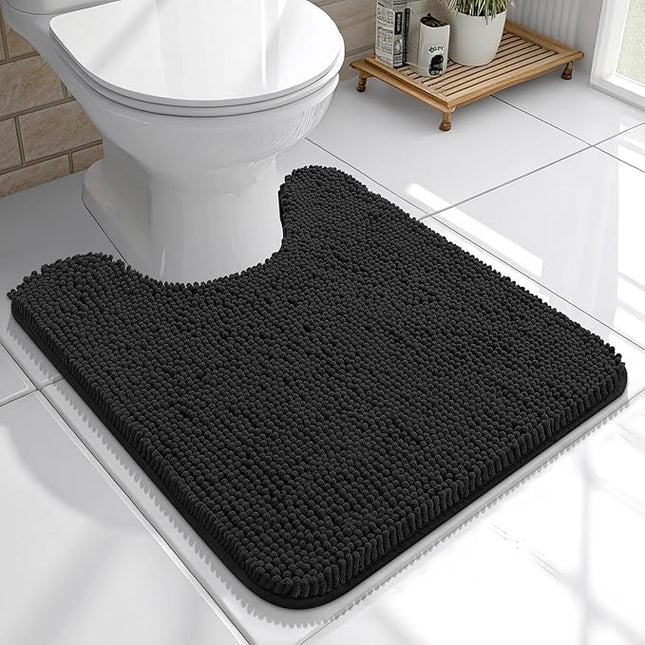 OLANLY Toilet Rugs U-Shaped 20x20, Extra Soft Absorbent Chenille Contour Bathroom Rugs for Toilet, Dry Quickly, Machine Washable, Non-Slip Bath Mat, Black