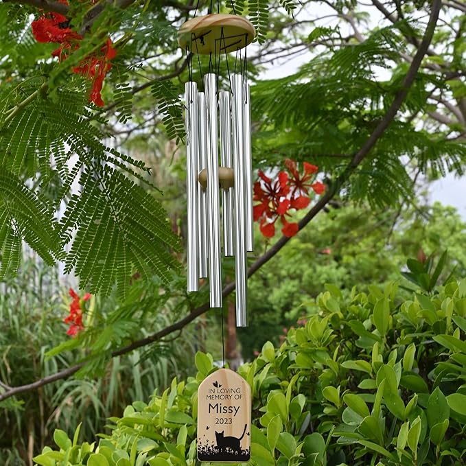 Cat Memorial Gifts for Loss of Cat, Jocidea Personalized Cat Memorial Wind Chime, Loss of Cat Sympathy Gift, Cat Remembrance Gifts, in Memory of Cat - in Loving Memory
