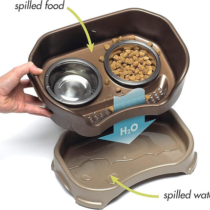 Neater Feeder Deluxe Mess Proof Cat Bowls Elevated for All Breeds – Made in USA – No Spill Raised Bowls for Indoor Cats – Stainless Steel Food and Water Bowl Set, Pet Dish Feeding Station, Bronze