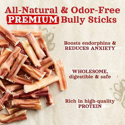 Natural Farm Odor-Free Bully Sticks (2-4”, 8oz) All-Natural Long-Lasting Chews, 100% Beef Pizzle, Grass-Fed, Grain-Free, Hormone-Free, Protein for Muscle Development & Energy, Perfect for Small Dogs