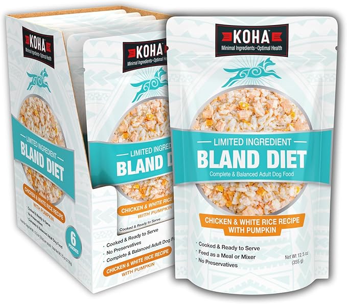 KOHA Limited Ingredient Bland Diet for Dogs, Chicken and White Rice Sensitive Stomach Wet Dog Food, Sold in Over 5,000 Vet Clinics & Pet Stores, Gentle Easy to Digest Bland Diet Dog Food, Pack of 6