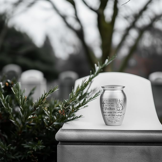 Artsy Woodsy Squirrel Memorial Mini Urn for Human Ashes Keepshake, Decorative Keepsake Urn with Engraved Squirrel 2.56 inch, Small Memorial Gifts for Pet Lovers (04, 2.56 x 1.77)