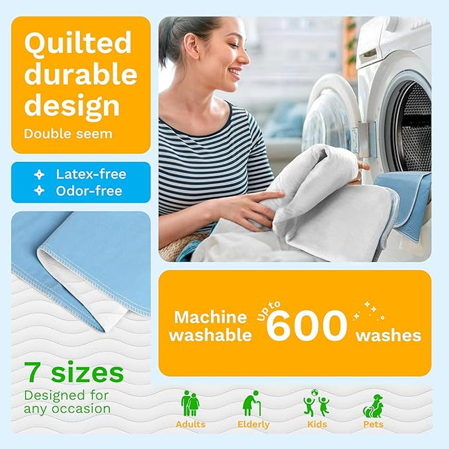 GREEN LIFESTYLE Washable Underpads - Large Bed Pads for use as Incontinence Bed Pads, Reusable Pet Pads, Great for Dogs, Cats, Bunny, Seniors Bed Pad (Pack of 2 - 34x36)