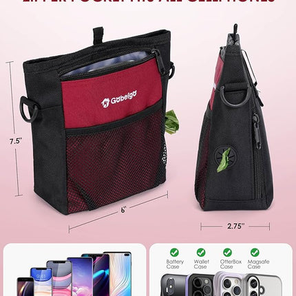 Gobeigo Dog Treat Pouch with Silicone Snack Bag, Front Pocket fits All Phones, 4 Cup Treat Bag with Training Clicker, Upgrade Stronger Magnetic Closure, 3 Ways to Wear Walking Fanny Pack (Red)