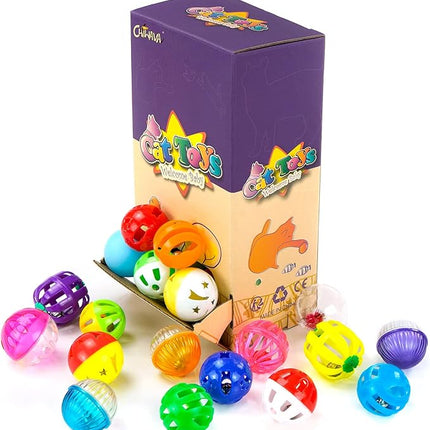 CHIWAVA 36 Pack Plastic Noisy Cat Toy Balls with Bell Kitten Chases Toy 8 Type Assorted Color Size