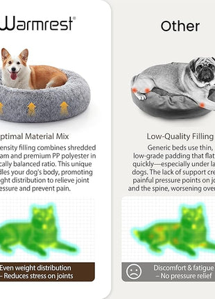 Calming Dog Bed - Donut Washable Medium Size Round Pet Bed for Dogs and Cats, 30 inches Anti-Slip Fluffy Faux Fur Plush Cat Bed, Anti-Anxiety Cushion with Anti-Slip Bottom