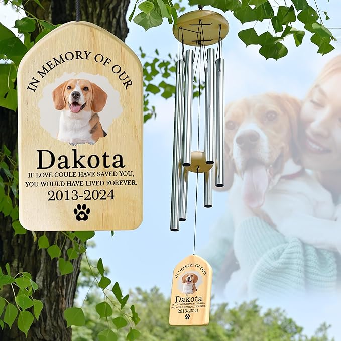 Personalized Pet Memorial Wind Chime - Cat & Dog Remembrance Gift - Lived Forever