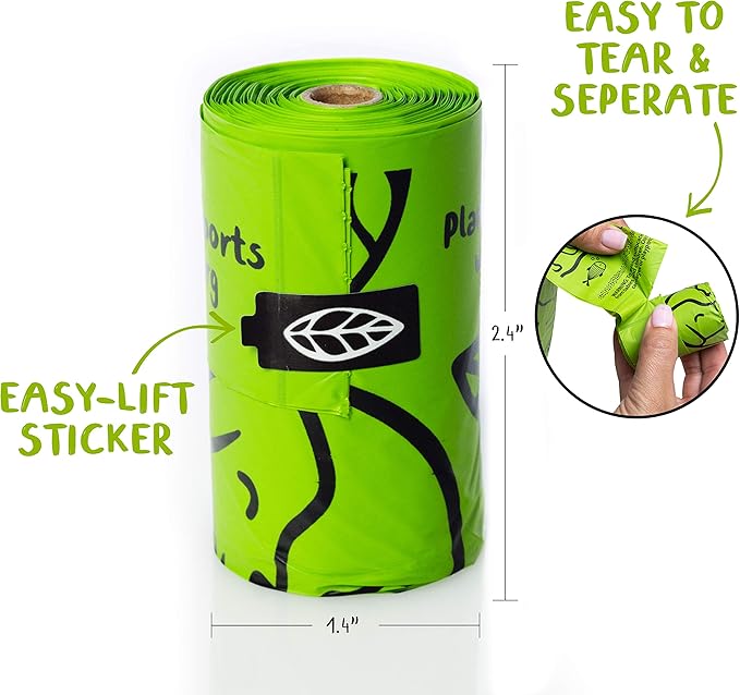 PLANET POOP Home Compostable Dog Poop Bags Extra-Long with Handles 60 Un-Scented Pet Waste Bags Plastic Free, Thick Leakproof Plant-Based Doggy Bag, Cats & Dogs Pet Supplies