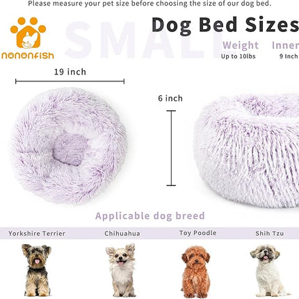 Dog Bed for Small Dogs 19 Inch Donut Cuddler Plush Cat Calming Bed Machine Washable,Puppy Bed Gradient Purple