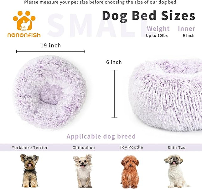 Dog Bed for Small Dogs 19 Inch Donut Cuddler Plush Cat Calming Bed Machine Washable,Puppy Bed Gradient Purple