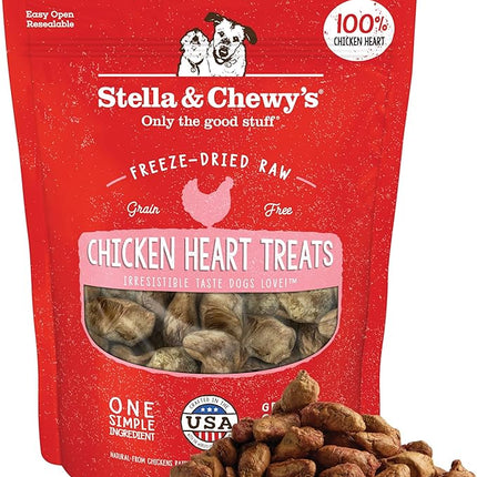 Stella & Chewy's Freeze-Dried Raw Chicken Heart Dog Treats - Single Ingredient, No Additives - Premium Training Treats - Perfect For Picky Eaters - 11oz Bag
