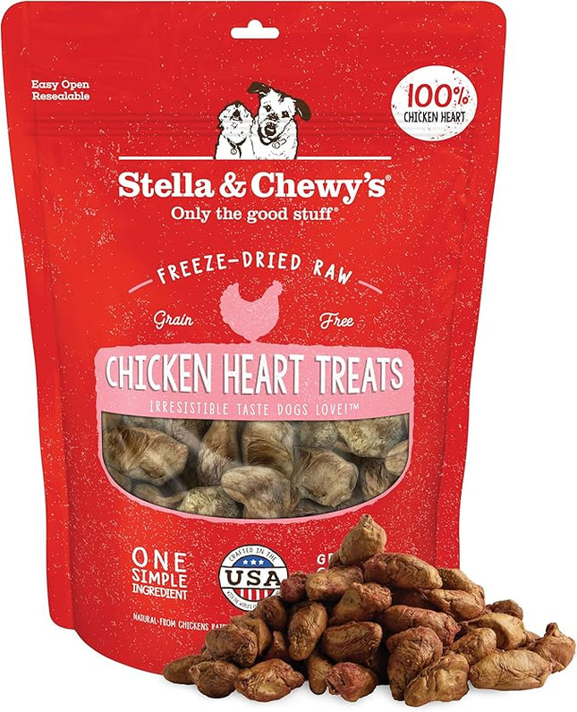 Stella & Chewy's Freeze-Dried Raw Chicken Heart Dog Treats - Single Ingredient, No Additives - Premium Training Treats - Perfect For Picky Eaters - 11oz Bag