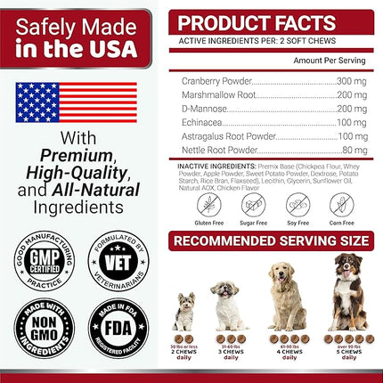 Dog UTI Treatment - 170 Treats - Cranberry Supplement for Dogs - Bladder Control - Urinary Tract Treatment - UTI Multivitamin - Vitamins and Supplements - Made in USA