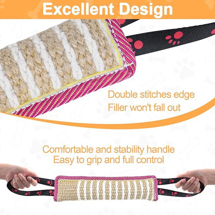 Dog Tug Toy Dog Bite Jute Pillow Pull Toy with 2 Strong Handles for Tug of War, Puppy Interactive Play, Tear Resistant Bite Training Toys for Small Medium Large Dogs (Pink Yellow Footprint)