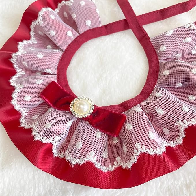 2PCS Christmas Dog Cat Collar Red Velvet Bow Pet Bib Cute Scarfs Necklace Neck Strap for Pet Costume Supplies