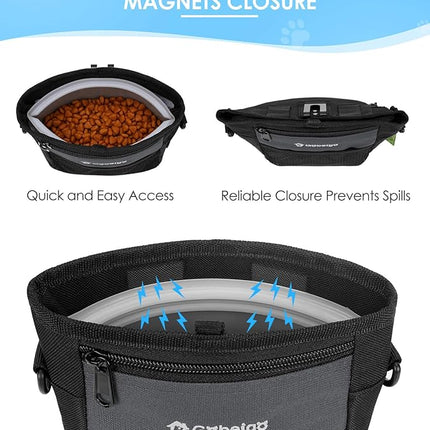 Gobeigo Dog Treat Pouch with Silicone Snack Bag, Front Pocket fits All Phones, 4 Cup Treat Bag with Training Clicker, Upgrade Stronger Magnetic Closure, 3 Ways to Wear Walking Fanny Pack (Gray)