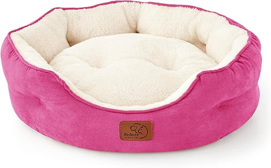 Bedsure Dog Beds for Small Dogs - Round Cat Beds for Indoor Cats, Washable Pet Bed for Puppy and Kitten with Slip-Resistant Bottom, 20 Inches, Sachet Pink