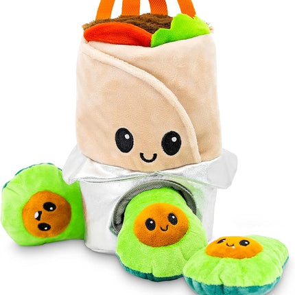 Pet Craft Supply Hide and Seek Plush Dog Toys Crinkle Squeaky Interactive Burrow Activity Puzzle Chew Fetch Treat Hiding Brain Stimulating Cute Funny Toy Bundle Pack - Burrito, for Medium Breeds