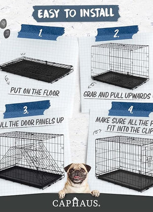 CAPHAUS Foldable Dog Crate Wire Metal Dog Kennel w/Leak-Proof Pan & Protecting Feet & Divider Panel, Single or Double Door, Small, Medium & Large Indoor Wire Cage, 24” w/Single Door