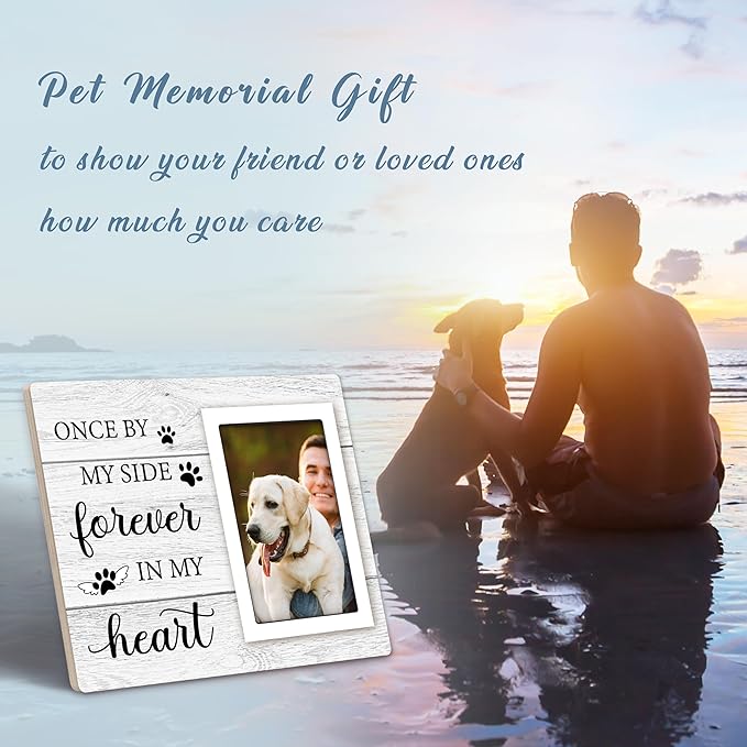 Pet Memorial Gifts for Dogs - Dog Memorial Gifts Picture Frame - Lost of Pet Sympathy Present, Pet Loss Remembrance Gift, Cat Passing Away Memorial Frame with Paw Print 4x6" Photo