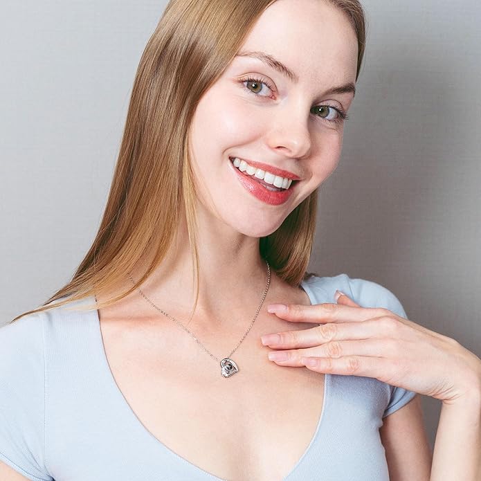 Easycosy Personalized Picture Necklace Projection Necklace with Photo Inside - Custom Photo Heart Pendant Necklace - Photo Gifts Valentines Birthday Love Memorial Gifts for Girlfriend Wife Women