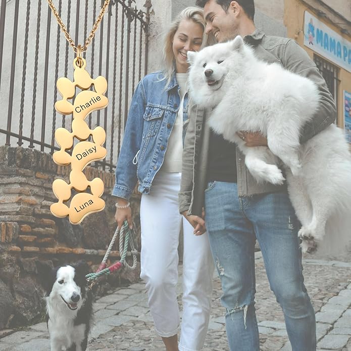 MeMeDIY Personalized Paw Print Necklace for Women Engraved Name Dog Paw Necklace Stainless Steel/925 Sterling Silver Paw Necklace Pet Memorial Necklace 1-4 Cat Paw Print Necklace