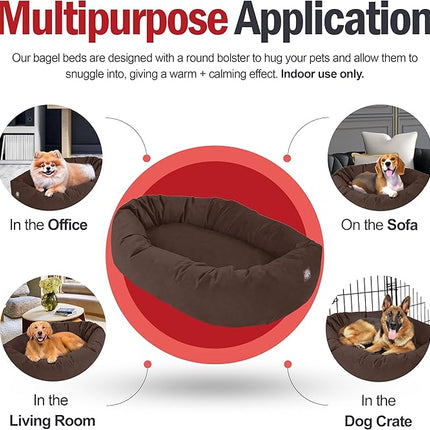 Majestic Pet 24 Inch Suede Calming Dog Bed Washable 24x19x7 (Inch) – Cozy Soft Round Donut Dog Bed with Spine Support for Dogs to Rest Their Head - Pet Bed Small – Chocolate (2025)