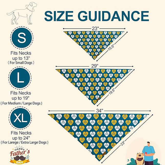 Fathers Day Dog Bandanas - 2 Pack Reversible I Love My Dad Pet Scarf for Boy and Girl | Premium Durable Fabric | Adjustable Bandana for Small Medium Large and Extra Large Dogs (X-Large)