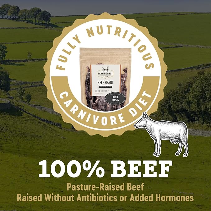 Farm Hounds Beef Heart Jerky Treats for Dogs, Premium Dried Treats, High Protein Training Treat for Small & Large Dogs, Natural & Healthy Dog Treats, Made in USA, Beef Hearts 4oz