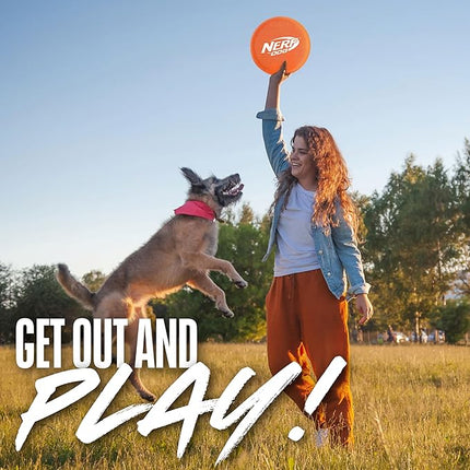 Nerf Dog Nylon Flyer Dog Toy, Flying Disc, Lightweight, Durable and Water Resistant, Great for Beach and Pool, 9 inch diameter, for Medium/Large Breeds, Single Unit, Orange