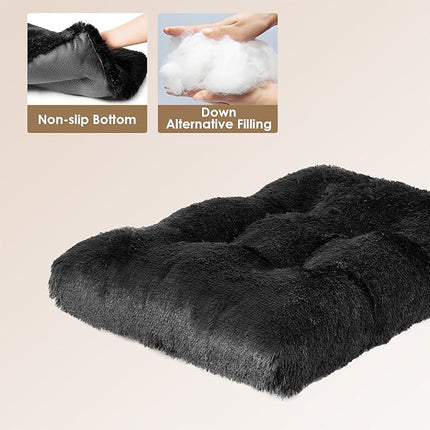 EHEYCIGA Fluffy Dog Crate Bed for Medium Dogs, Plush Faux Fur Crate Pad, Calming Anti Anxiety Medium Dog Bed, Washable Soft Warm Crate Mat with Non-Slip Bottom, Black