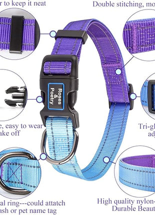 Roses&Poetry Reflective Dog Collar with Gradient Violet, Adjustable Durable Pet Collars for Small Medium Large Dogs (Violet-M)