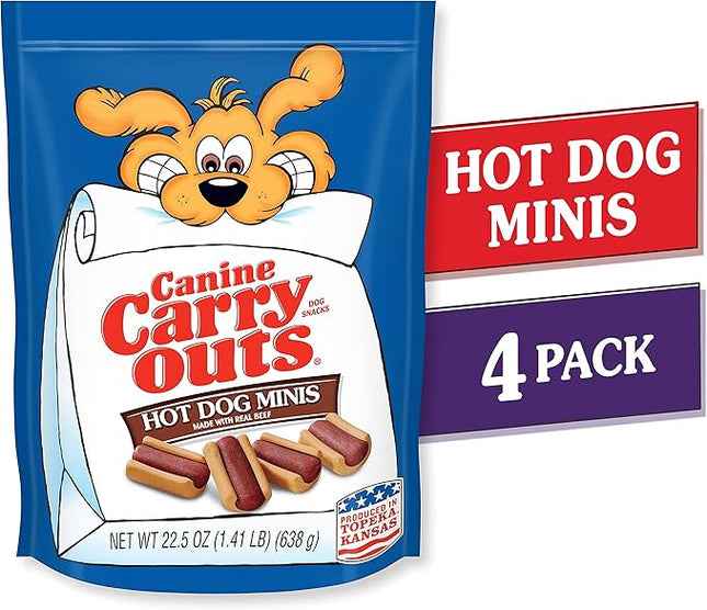 Canine Carry Outs Dog Treats, Hot Dog Minis, 22.5 Ounce (Pack of 4), Made with Real Beef