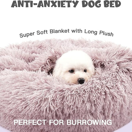 Himax Dog Beds for Small Dogs, Donut Dogs Beds with Blanket Attached, Calming Dog Bed Washable (20"/26"/35") Beige