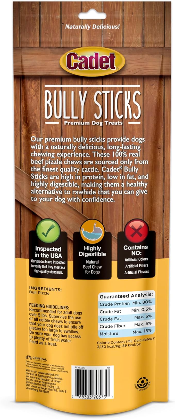 Cadet Bully Sticks for Dogs - Long-Lasting Dog Chews - All-Natural Premium Dog Treats Promotes Dental Health