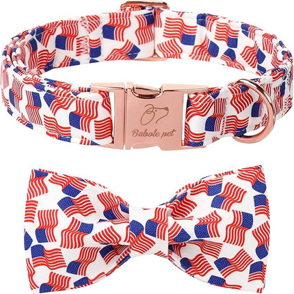 American Flag Dog Collar with Bow Tie - 4th of July US Flag Bowtie Collar Independence Day Safety Patriotic Dog Collars for Small Medium Large Dogs XS