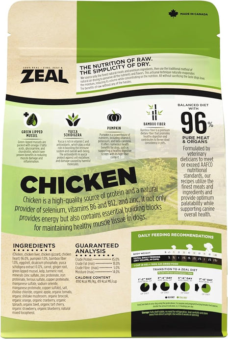 ZEAL Canada Air-Dried Chicken Recipe for Dogs - High Protein, Natural Superfoods, Nutrient Rich, No Fillers, Grain Free, Complete & Balanced (Chicken, 2.2 lb)