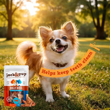 Jack&Pup Bully Stick Bites - Healthy Dog Treats for Medium & Small Dogs, All Natural, Single Ingredient for Puppies (Bully Bites 10oz)