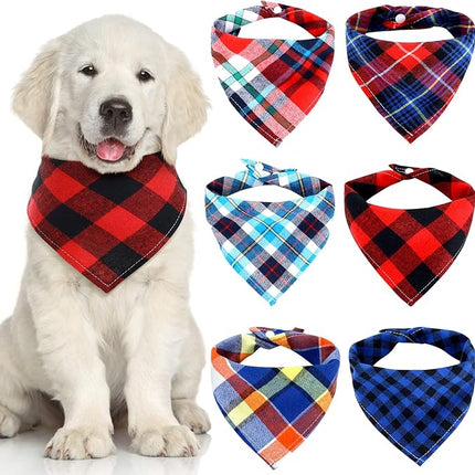 Honoson 6 Pieces Triangle Dog Bandana Dog Scarf Plaid Printing Adjustable Bibs Scarf Washable Square Kerchief Bandana Set for Small to Medium Puppy Cat(22 Inch,Retro Style)