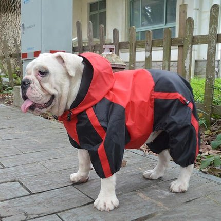 Lovelonglong American Bully Pitbull Dog Hooded Raincoat, Bulldog Rain Jacket Poncho Waterproof Clothes with Hood Breathable 4 Feet Four Legs Rain Coats for Pugs English French Bulldog Red B-XL