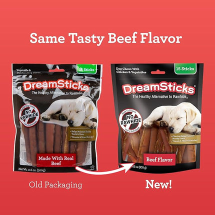 DreamBone DreamSticks, Rawhide Free Dog Chew Sticks Made with Real Beef and Vegetables, 15 Sticks